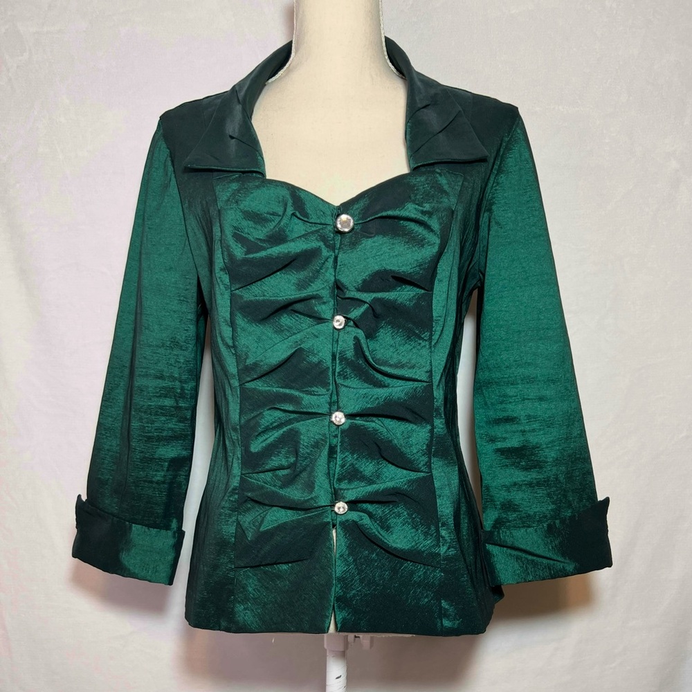 Blu Sage Formal Blouse Women’s Size 12 Green with Rhinestone Buttons - Picture 2 of 7